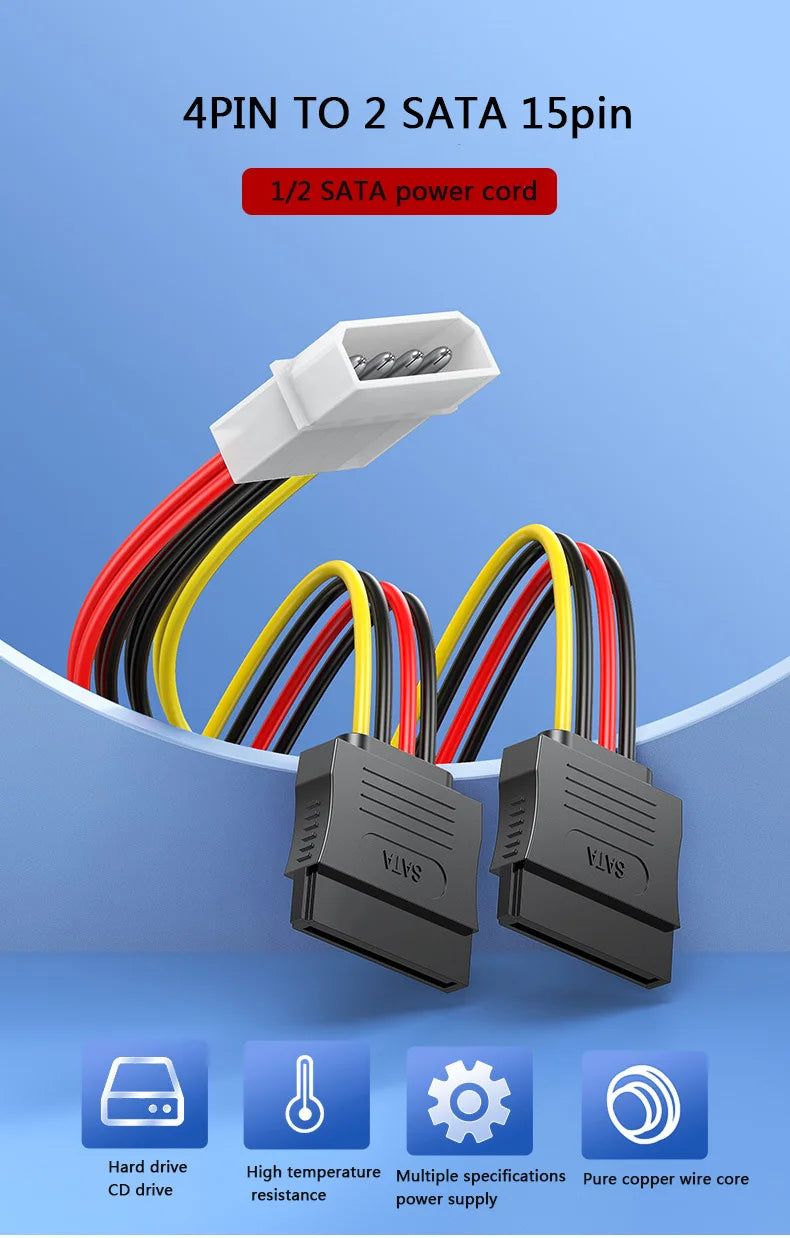 4 Pin IDE Molex to 2 Sata/SATA 15Pin To 2 SATA 15 Pin /SATA 15 Pin to Molex IDE 4 Pin Power HDD Splitter Connector Cable for PC