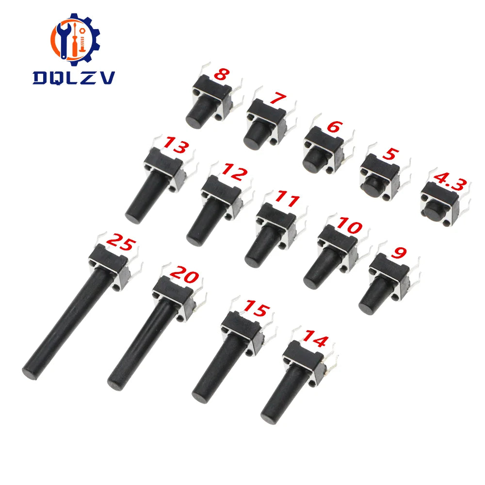 4Pin 6*6 Micro Tact Push Button Switches DIP 6x6x4.3/5/6/7/8/9/10/11/12/13/14/15 MM 4.3mm 5mm 6mm 7mm 8mm 9mm 10mm 11mm