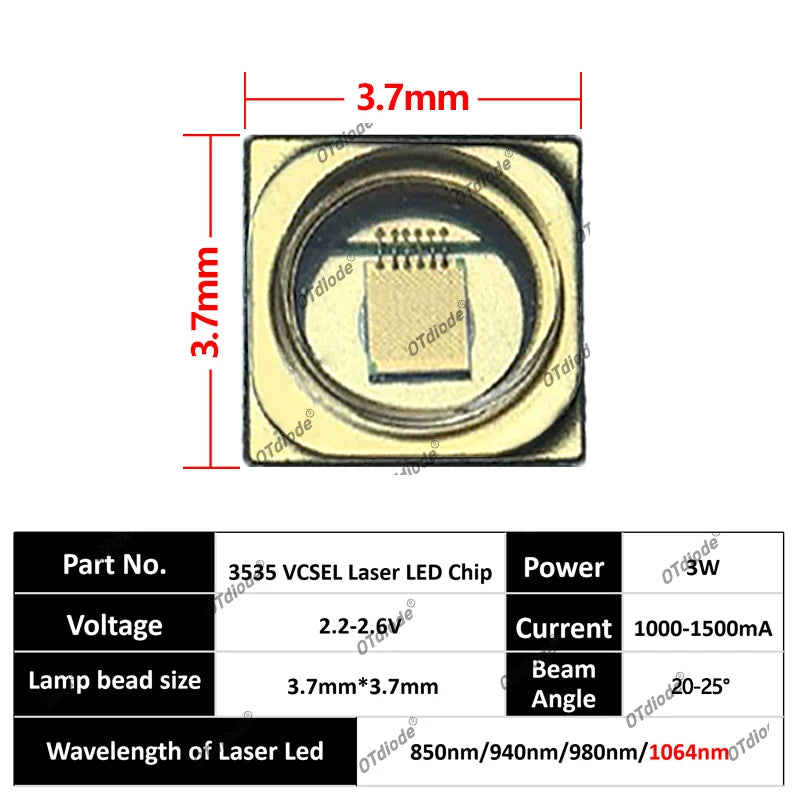 SMD 3535 IR Led Diode Laser Infrared Vcsel Lamp Beads 3W 850nm 940nm 980nm 1064nm 5W 808nm Optical Wafer Heating Medical Beauty