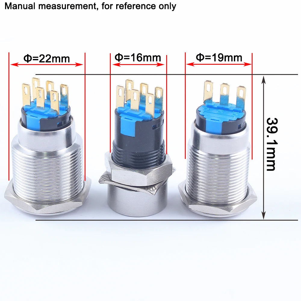 2/3 Positions Rotary Buttons 16/19/22mm Metal Brass Chrome Key Push Selector Switch 2NO2NC Press Without LED 2 keys