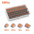 55PCS/100Pcs Electrical Wire Connector Kit 2/3/4/5 Port Lever Compact Splicing Terminal Block Reusable for Electrical Wiring