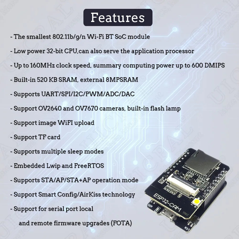 Original ESP32-CAM Camera Module Kit 2.4 GHz WiFi Bluetooth 8MB PSRAM OV2640 Camera Module 66 120 160 Degree 850nm Night Vision