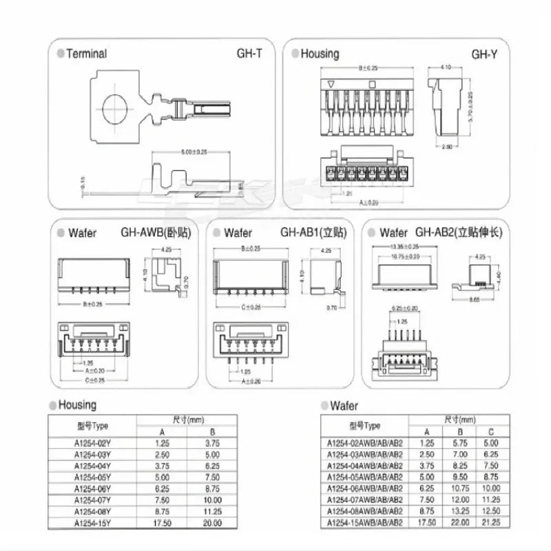 20pcs GH 1.25mm 2P 3P 8P 10P 12P Micro Right Angle Horizontal SMD SMT Wire Connector Wafer Male Pin Header with Lock/latch