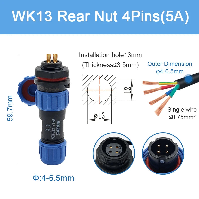 SP13 Waterproof Connector Solder-type IP68 Aviation Plug Socket Set Back Nut Docking Electric Panel Install 2/3/4/5/6/7/9 Pin