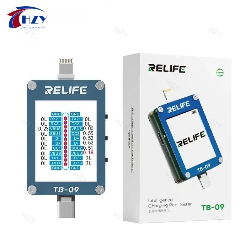 RELIFE TB-09 Tail Plug Detector Lightning Type-C Interface Charging Port Tester High-definition Display Mobile Phone Diagnosis