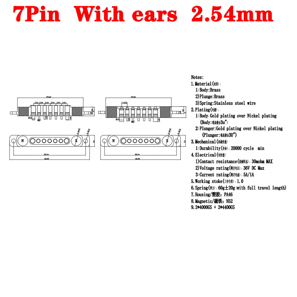 1sets DC 36V 5A Waterproof Magnetic Pogo Pin Connector 5Pin With Ears Pogopin Male Female Spring Loaded DC Power Socket