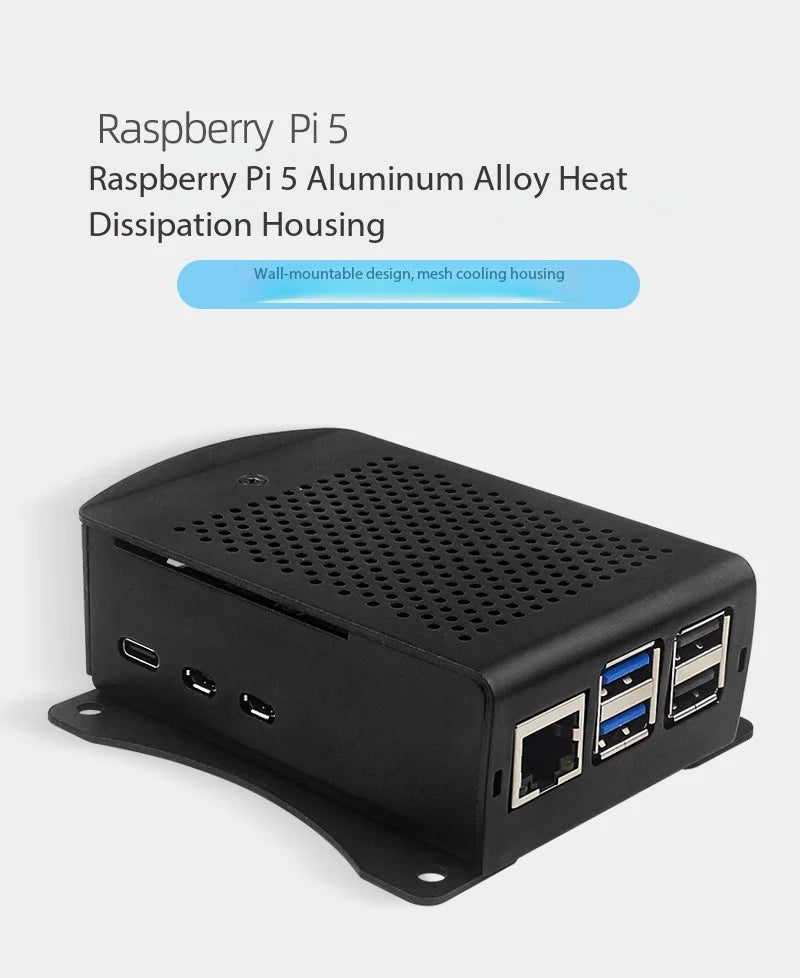 Raspberry Pi 5 Perforated Aluminum Case Metal Protective Shell Compatible Heatsink