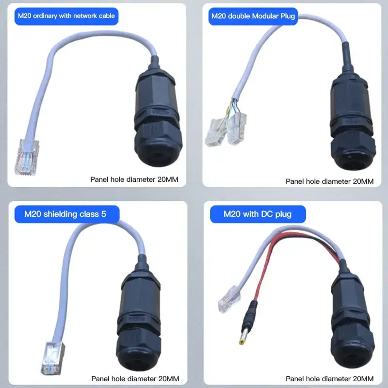 RJ45 Outdoor Network Connectors IP67 M20/22 Aviation Plug with 25cm Wire Rj45 Crystal Head Socket Cat5 Network Cable Waterproof