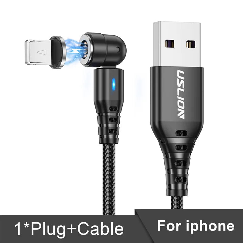 USLION 540 Rotate 5A Magnetic Cable Fast Charging Type C Cable Micro USB Magnet Charge Phone Data Line Wire For iphone 15 Xiaomi