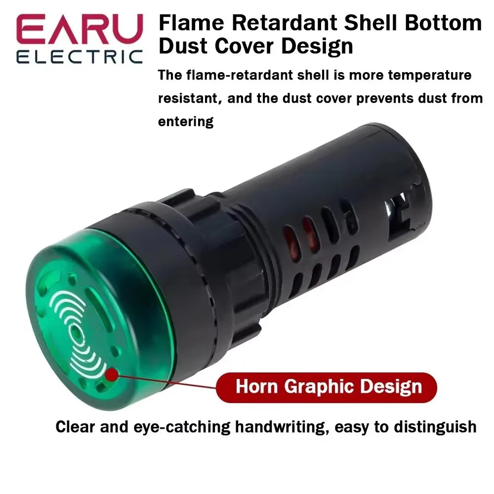 EARU AD16-22SM 22MM Panel Diameter Audible & Visual Warm Alarm Beep Buzzer LED Pilot Signal Indicator Light Lamp 12/24/110/220V