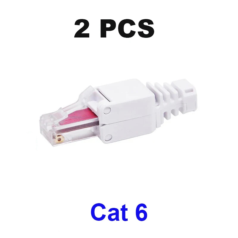 OULLX 2pcs Cat5E Cat6 RJ45 Connector Modular Toolless Wire Pressing Unshielded Gold Plating Reusable Network Crystal Head