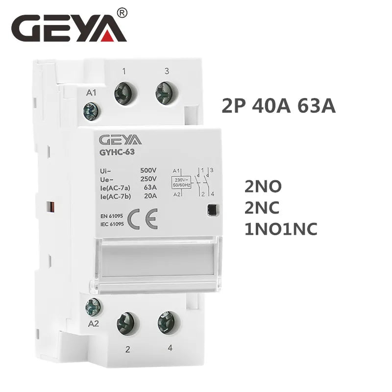 GEYA Modular AC Contactor 2P 4P 25A 63A 2NO or 4NO or 2NC2NO 220V/230V 50/60HZ Din Rail Household Contactor Auto Type