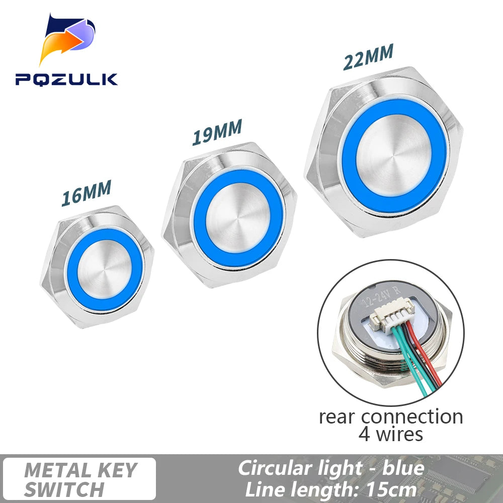 Ultra Short Push Button Switch Waterproof 16/19/22mm 12V 24V led light Momentary Self-reset Wiring Buttons without fixation