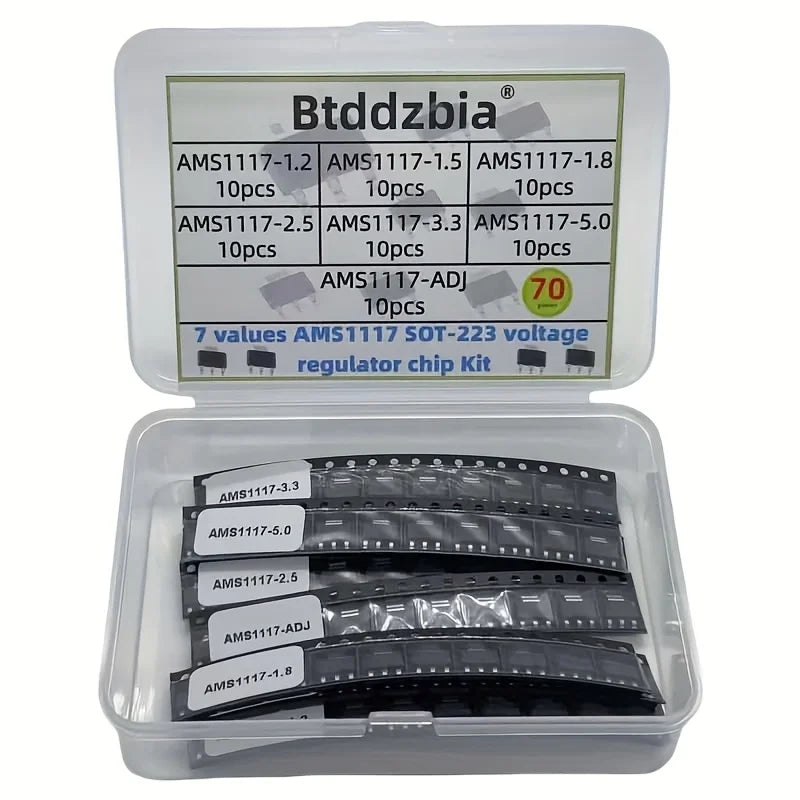 70pcs kit Voltage Regulator Kit AMS1117 1.2V/1.5V/1.8V/2.5V/3.3V/5.0V/ADJ lm1117 AMS1117-1.2 AMS1117-1.8 AMS1117-2.5 AMS1117-3.3