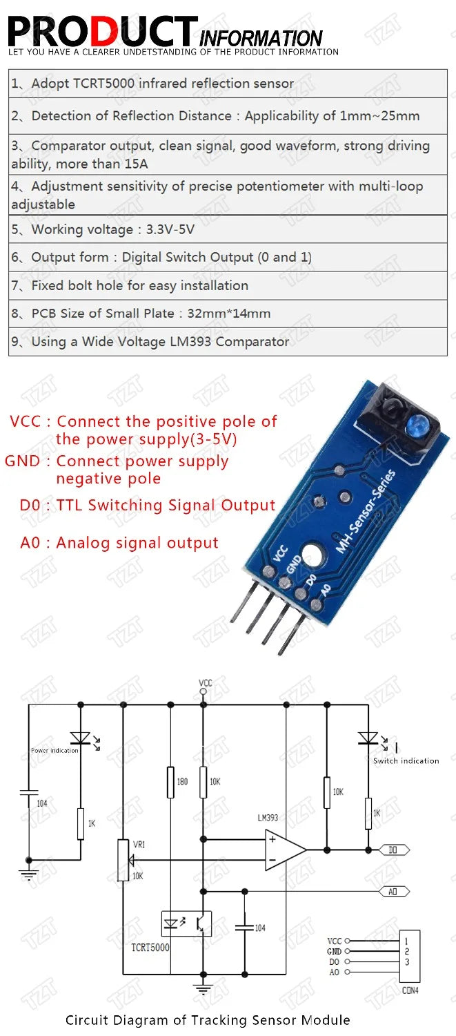 TCRT5000 Infrared Reflectance Sensors Obstacle Avoidance Module Tracing Sensors Tracing Module for arduino Diy Kit