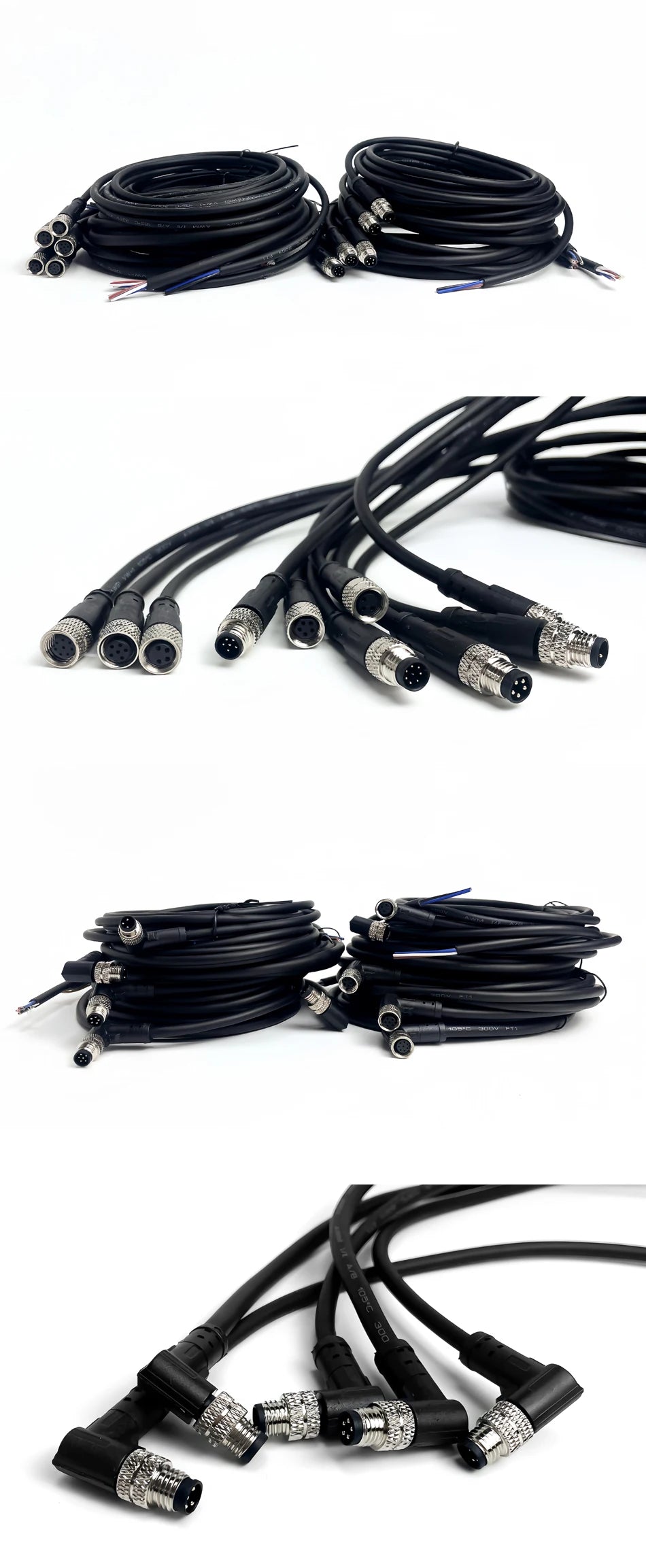 M8 Sensor Connector Male & Female (2Meters), 3/4/5/6/8 Pin Waterproof Plug, Integrated Injection Molding for Industrial Use
