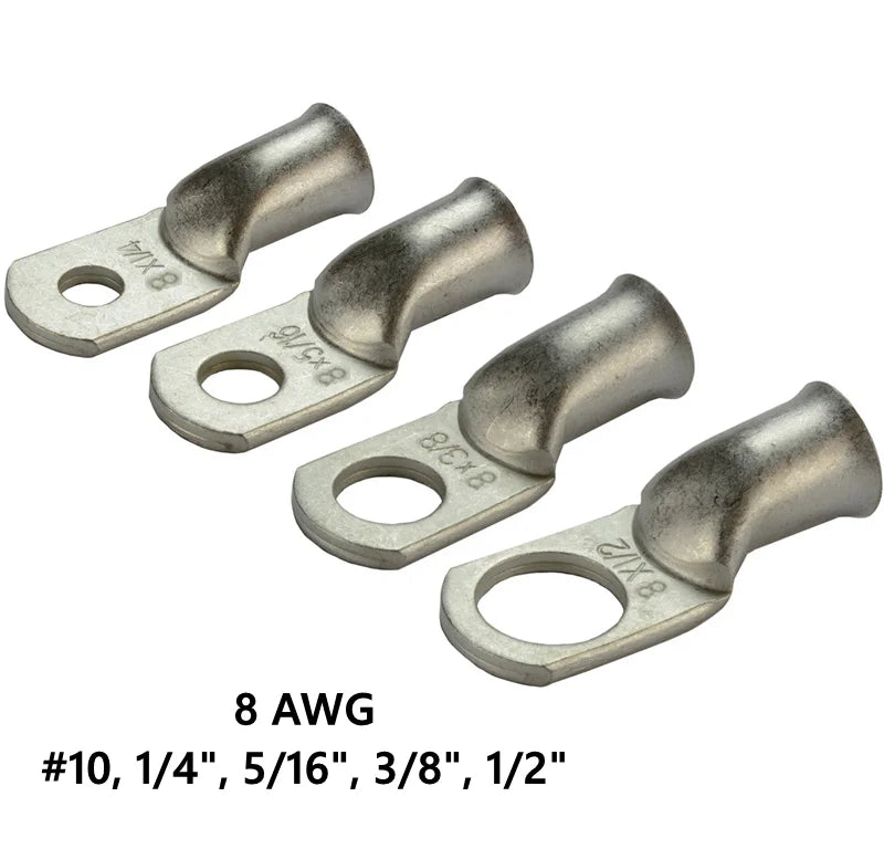 5PCS Copper Ring Uninsulated Terminals Lug Bare Battery Welding Cable Wire Connectors Heat Shrink Tubing Kit 0-8AWG