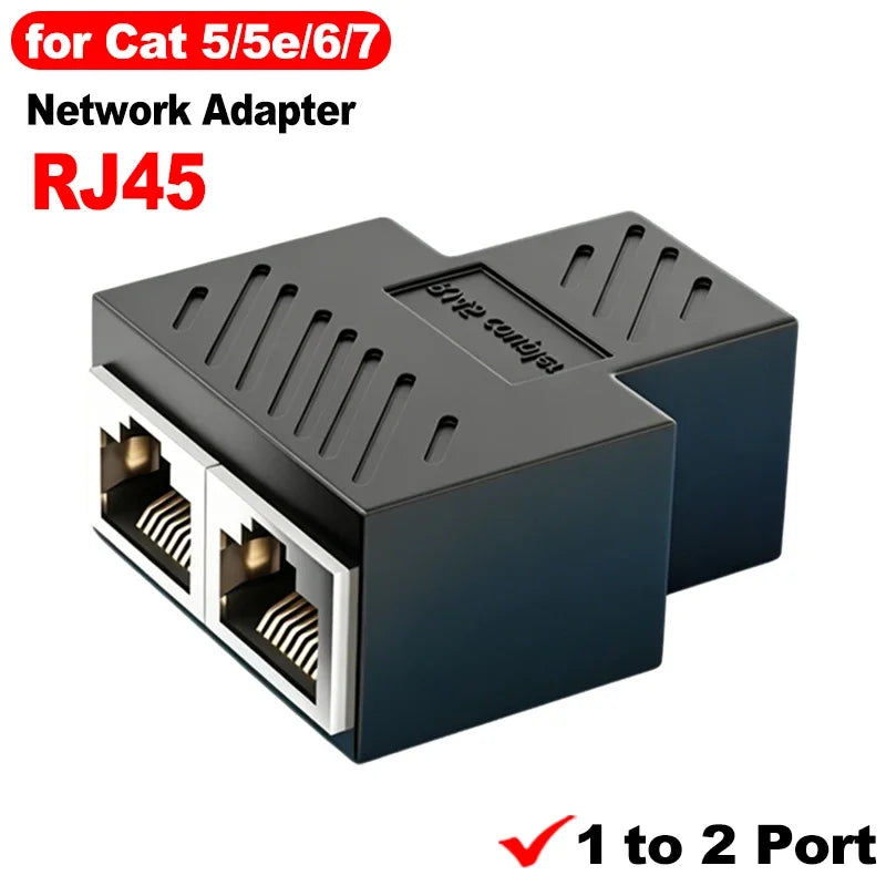 RJ45 Coupler Cat7 Cat6 Cat5e Ethernet Cable Extender Adapter 1 to 2 Dual Female RJ45 LAN Interface Ethernet Socket Connector