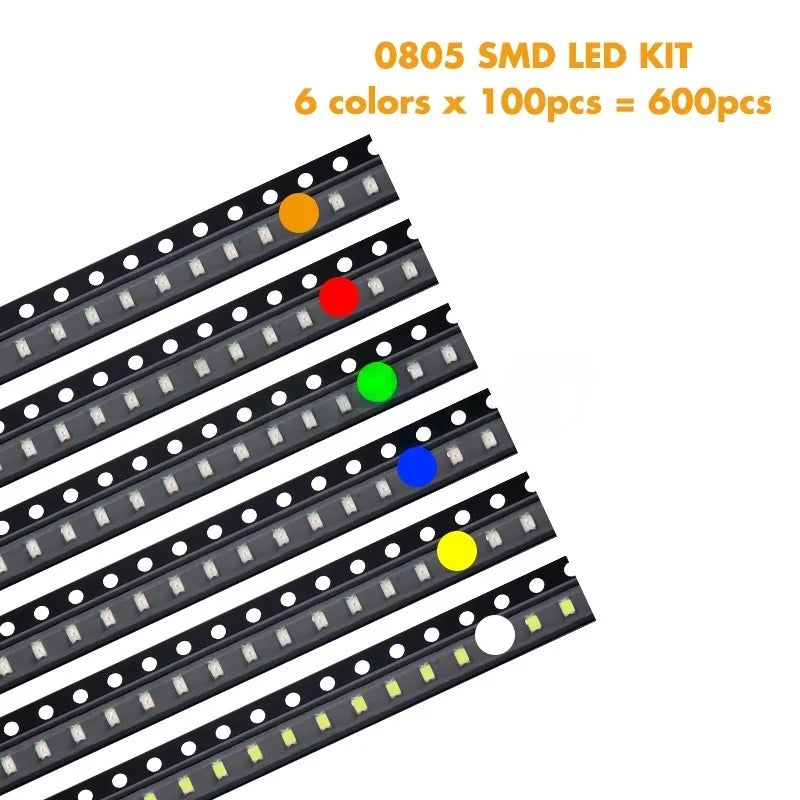 SAMIROB 600pcs=6colors x 100pcs 5050 5730 1210 1206 0805 0603 0402 SMD LED Diode Kit Red / Green / Blue / White / Yellow/ Orange