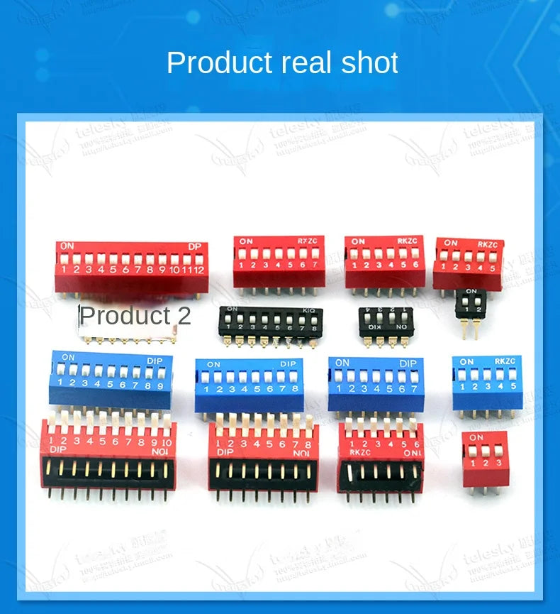 5PCS Dial Switches Toggle Side Dial Flat Dial Coding Patch 2P 4 5 6 8 9 10 Bit 2.54mm Red Blue Black