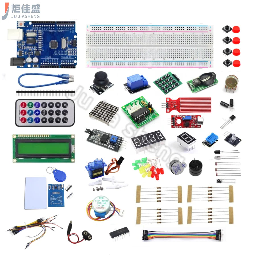 Uno R3 Starter Kit - Uno R3 Breadboard and Stand, Stepper Motor/Servo Motor/1602 LCD/Jumpers for Arduino