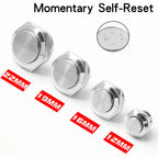 12/16/19/22mm Metal Push Button Switch Short Stroke Silver Shell Waterproof High Head With Power LED Light Momentary 1NO 6V 24V