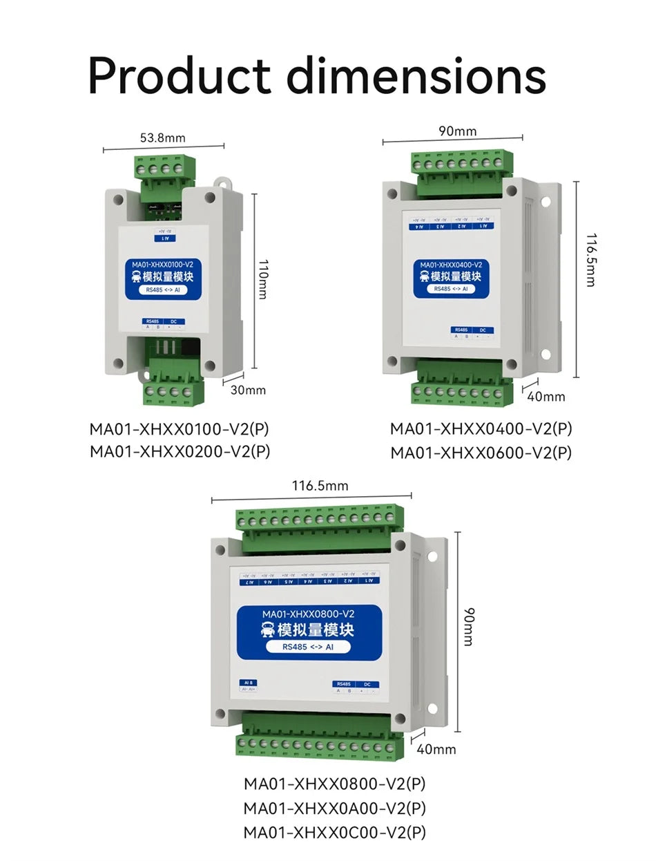 ModBus RTU Serial IO 1/2/4/6/8/10/12-Channel Analog Input Module RS485 CDSENET MA01-XHXX Rail Installation 8~28VDC Watchdog