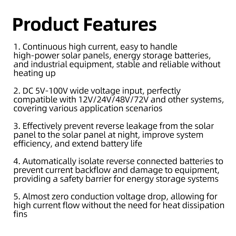 Ideal High-Current Diode Module 25A/30A DC 5-60V/DC 5–100V Solar Backfeed Protection Battery Reverse Connection Protection