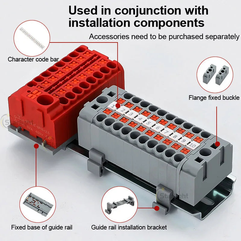 Distribution block PTFIX2.5mm² Wire Electrical Cable Connectors Plug-in Terminal Block  Splitter DIN-Rail Mounting Junction Box
