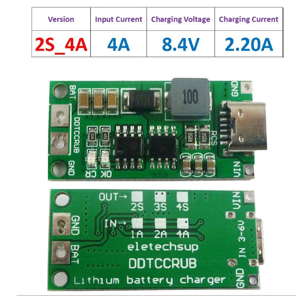 Type C BMS 2S 3S 4S 1A 2A 4A 18650 Lithium Battery Charger Board USB C Step-up Boost Module For Li-Po Polymer Power Bank