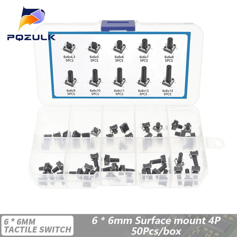 6*6 Tact Tactile Push Button Switch 4.3-13mm SMD DIP 2P/4Pin Micro Switch 6x6 Keys Tact ON/OFF 10 Models for Arduino