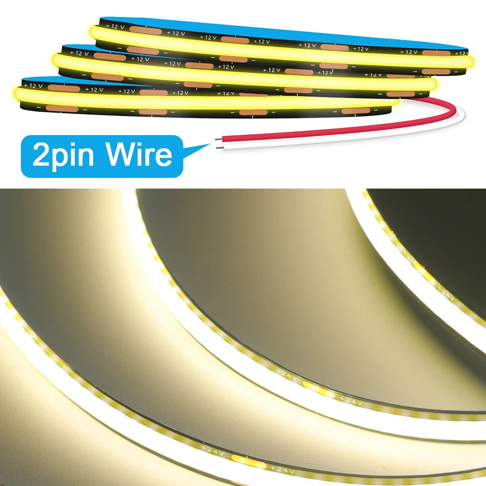 12V 24V COB LED Strip Light 3000K 4000K 6000K Black PCB 320LED/m High Density Lighting for Kitchen Cabinets Flex Tape RA90 IP30
