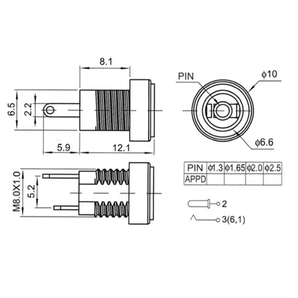 5/10pcs DC-022B 5.5x2.1mm 5.5*2.5mm DC Power Female Socket DC022B 3.5x1.3mm DC 2Pin Jack Hole Panel Mount Connector Adapter