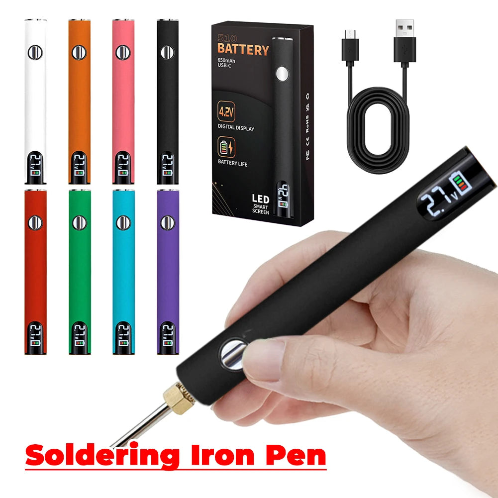 510 Thread Battery Cart Pen Adjustable Voltage Portable Electric Soldering Iron Welding Kit 650mAh Battery Solder Repair Tools