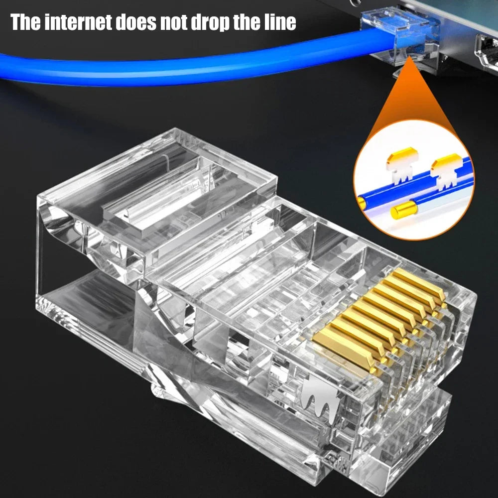1-50Pcs RJ45 CAT6 CAT5e Pass Through Connector Shielded Crystal End Gold-Plated 8P8C Crimp UTP Ethernet Network Modular Plugs
