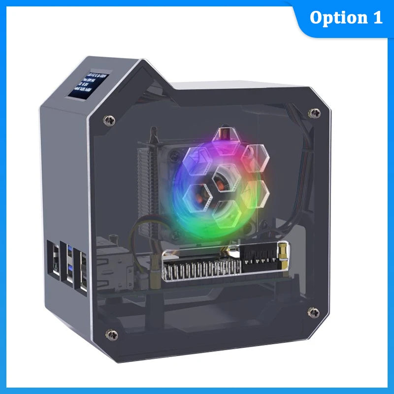 GeeekPi Raspberry Pi 5 ABS Mini Tower Complete Kit With Cooler Ice Tower 0.96 Screen Dispaly Power Supply For Raspberry Pi 5