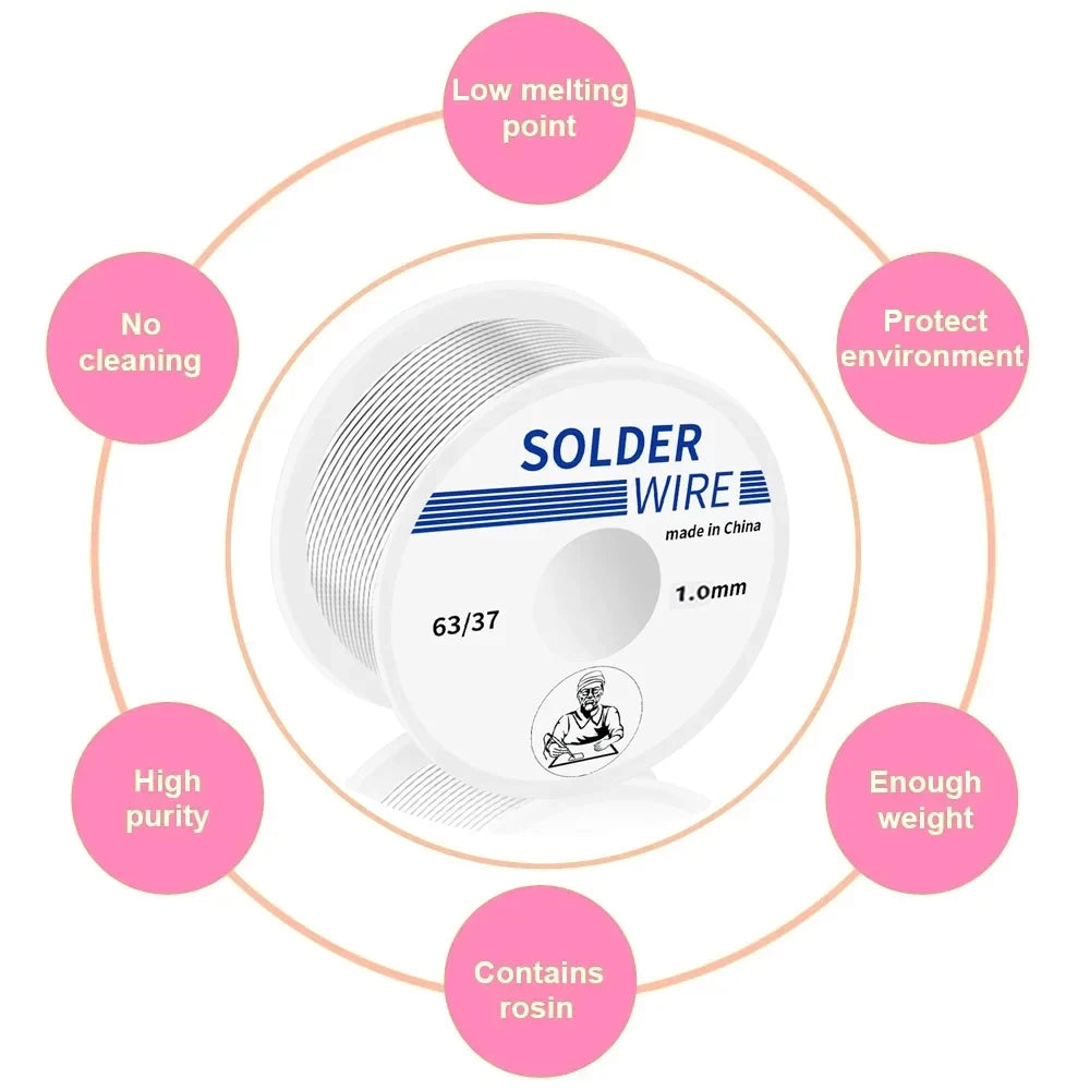 63/37 Soldering Tin Wire Tin Melt Rosin Core Solder Soldering Wire Roll Easy Clean Fusible Tin Low Temperature Easy Melt Wire