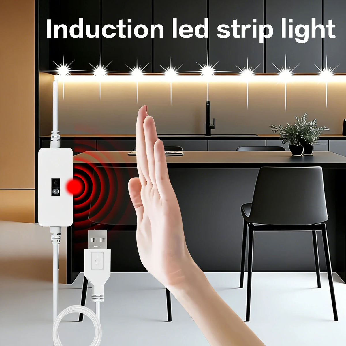 Motion Sensor LED Strip Lights, Cool White LED Tape USB Powered 5V, Single Color Flexible Light Strip, Indoor DIY Decoration Lighting for Home Wardrobe Counter