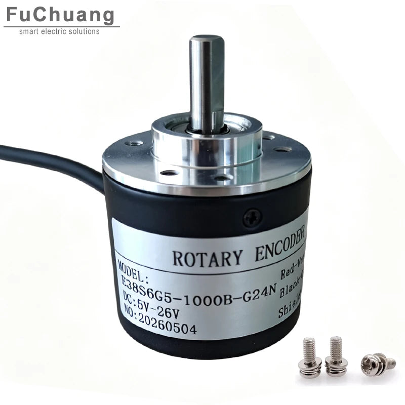 E38 Incremental Optical Rotary Encoder 5-24VDC 50/100/200/360/400/600/800/1000PR AB Two Phase 6mm Shaft Outputing NPN or Voltage