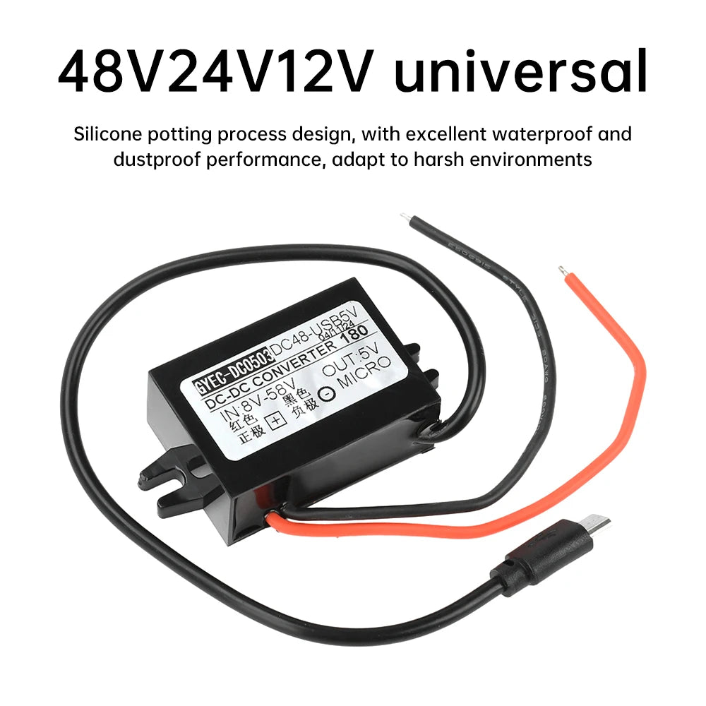 DC 8-58V 12V 24V 48V to 5V 3A DC DC Step Down Converter 15W Type-C Micro USB Buck Power Supply Module