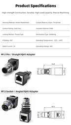 BYXGD M12 X-Code 8Pin A-Code D-Code 4Pin to RJ45 Panel Mount Adapter IP67 Waterproof Ethernet Connector Straight Angled Type