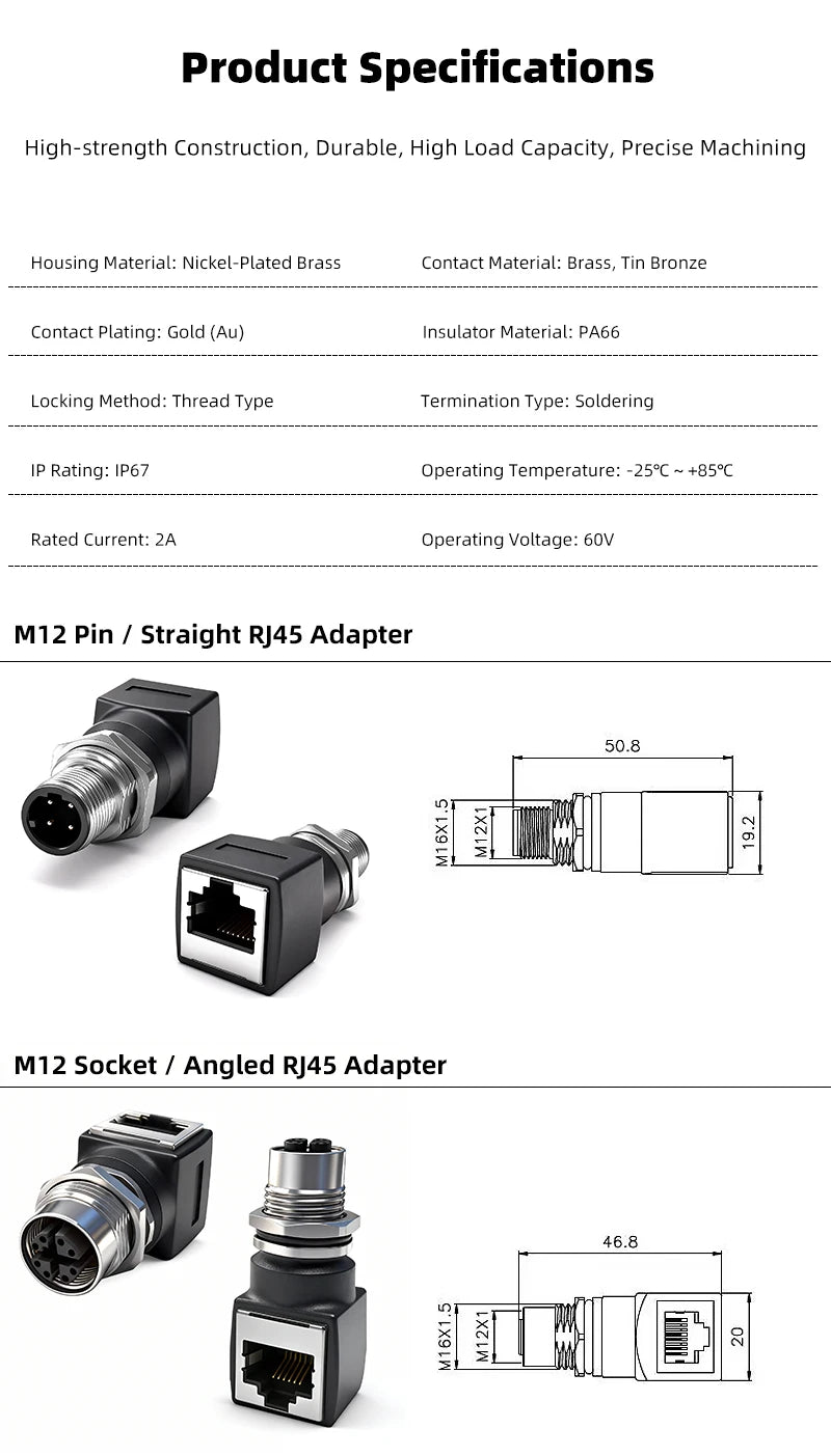 BYXGD M12 X-Code 8Pin A-Code D-Code 4Pin to RJ45 Panel Mount Adapter IP67 Waterproof Ethernet Connector Straight Angled Type