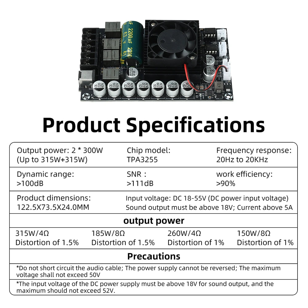 DC18-55V TPA3255 HIFI Digital Amplifier Module Dual-channel 300W*2 stereo Audio Speaker No Bluetooth interfere Pure sound