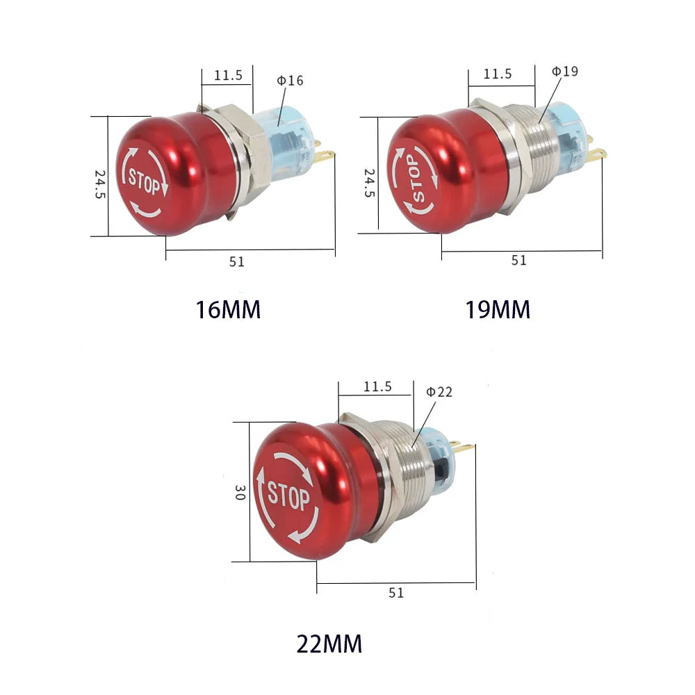 Emergency Stop Buttons E-STOP Power Switch Controller 220v Electrical Outlets NO+NC 16/19/22mm Red Symbol 1NO1NC 2NO2NC Latching