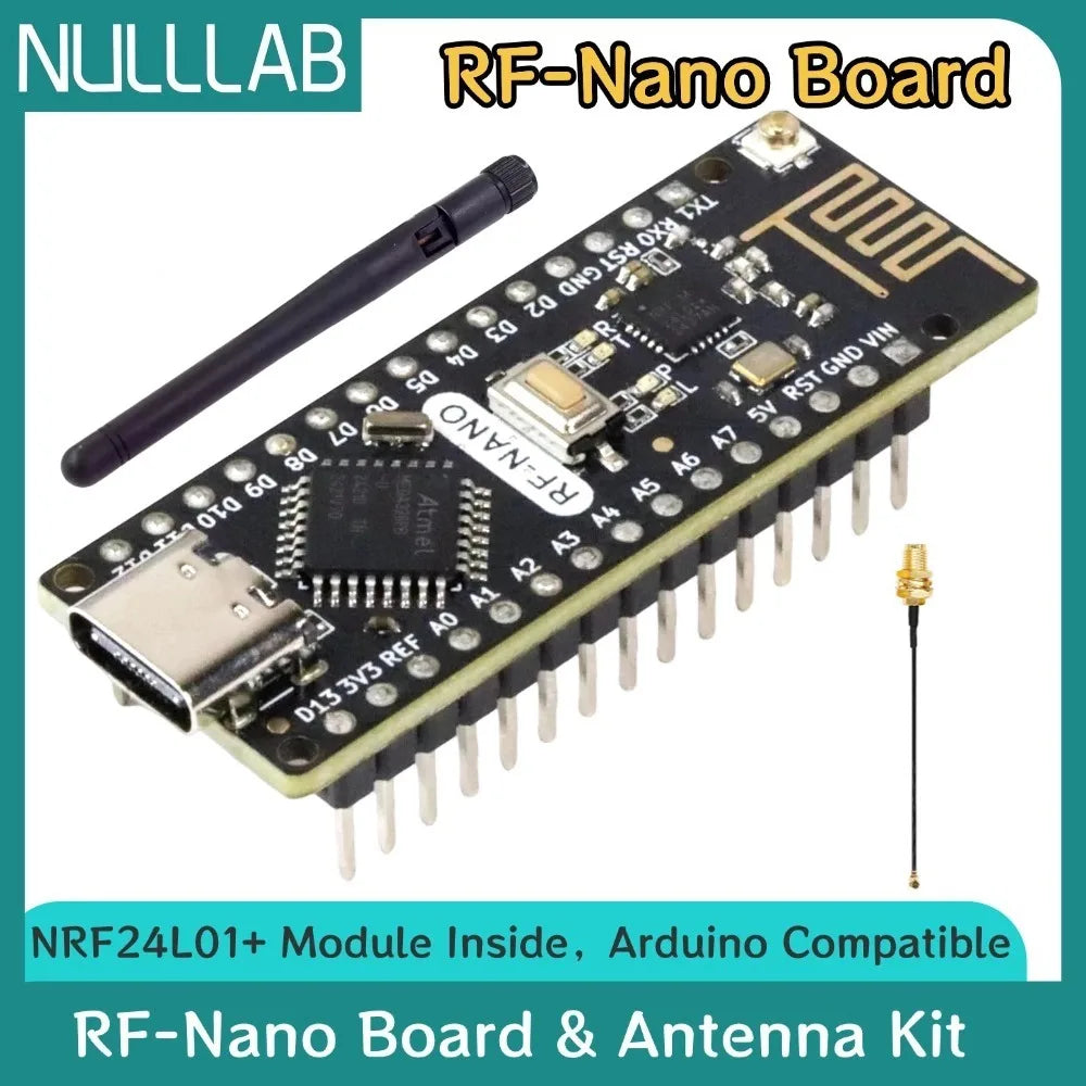 RF-Nano Board and Antenna Kit NRF24L01 Module Inside Arduino Compatible USB-C Support Arduino IDE ATmega328PB-AU Microcontroller