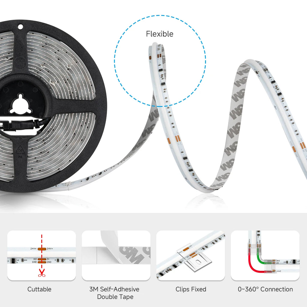 FCOB SPI RGBCCT WS2811 Dual IC Addressable 840 LED Strip Light Dream Color RGB+CW WW FOB High Flexible COB Lights 10mm DC24V