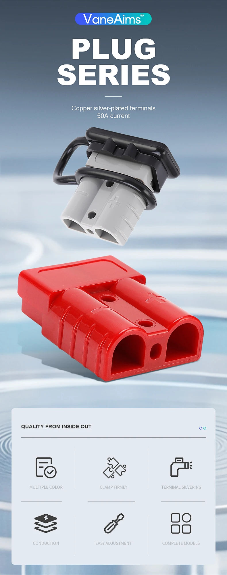 1/2/4PCS 50A Battery Power Connector Kit Quick Plug 600V Car Forklift Battery Charging Electrical Cable Wire Terminal Connectors