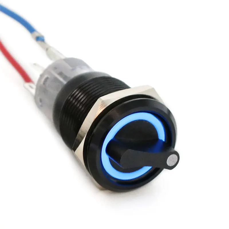 19mm Black Self-return Momentary Self-locking Fixation Waterproof DPDT Illuminated Metal Selector Rotary Switch 2/3 Position LED