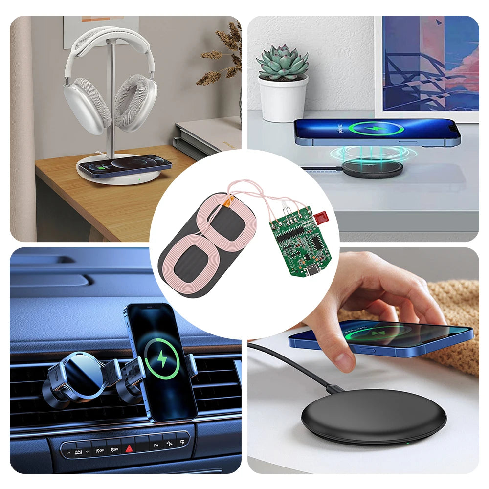 15W dual coil wireless charging module wireless charger PCBA multi-purpose home car equipment wireless charging Type-C interface