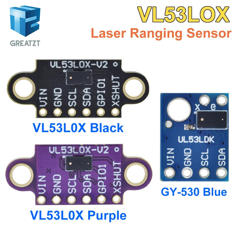 GREATZT VL53L0X Time-of-Flight (ToF) Laser Ranging Breakout 940nm GY-VL53L0XV2 Laser Distance Module I2C IIC 3.3V/5V